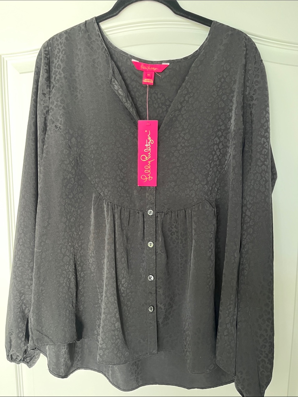 NWT Lilly Pulitzer Charcoal Gray Long-Sleeve Button Front Blouse